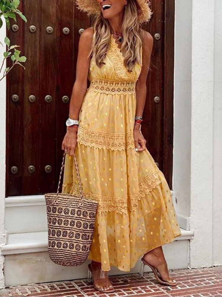 Boho Maxikleid für Hochzeitsgäste in Gelb