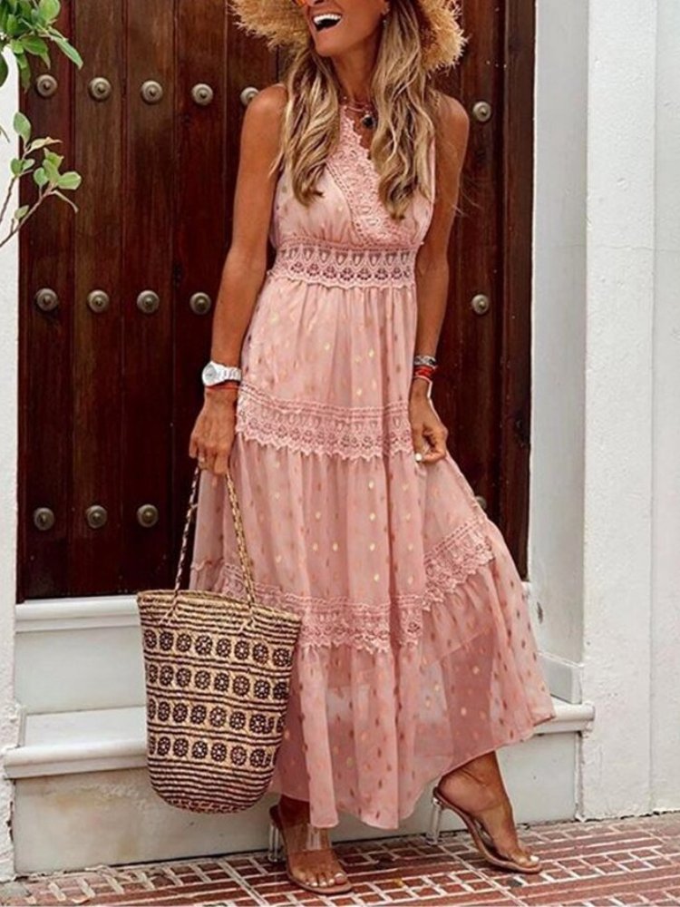 Boho Maxikleid für Hochzeitsgäste in Rosa 1