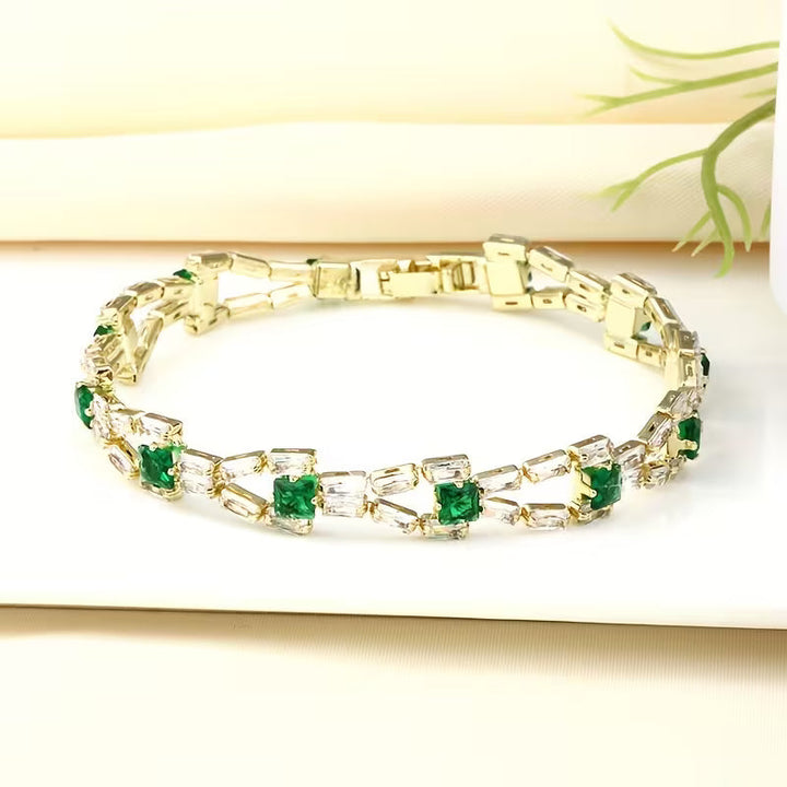Grüne Tennisarmband Link | Gold