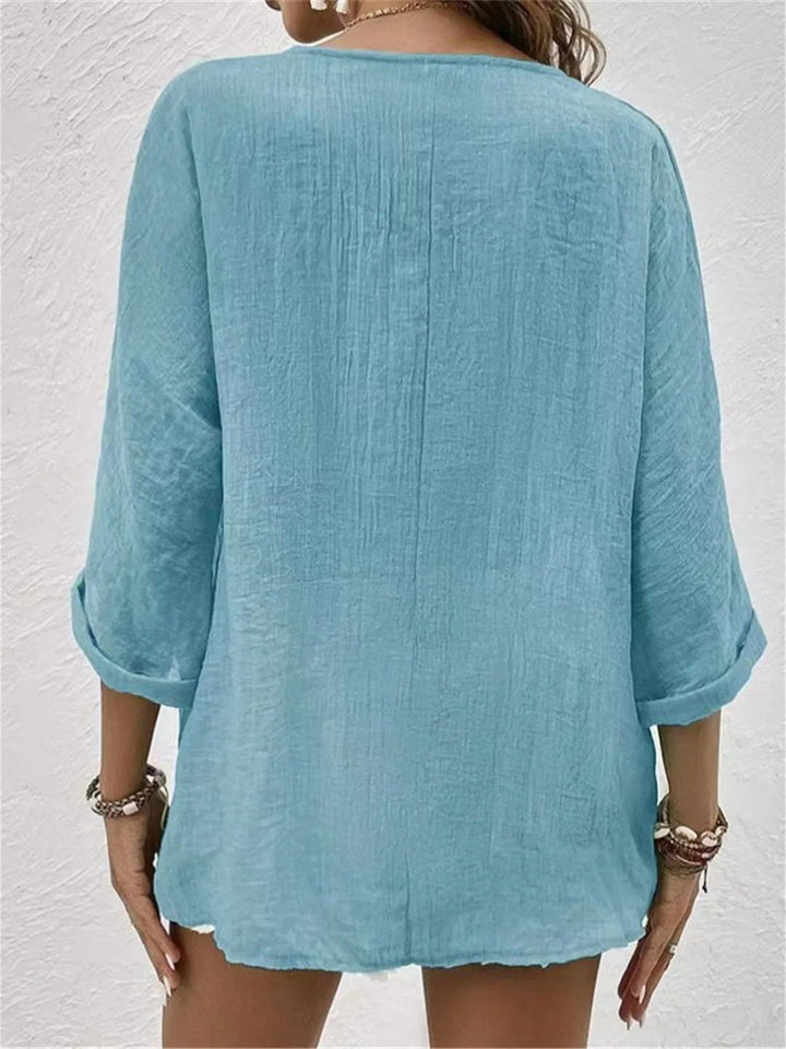 Cotton V-Neck Button-Front Top Crinkle (2)