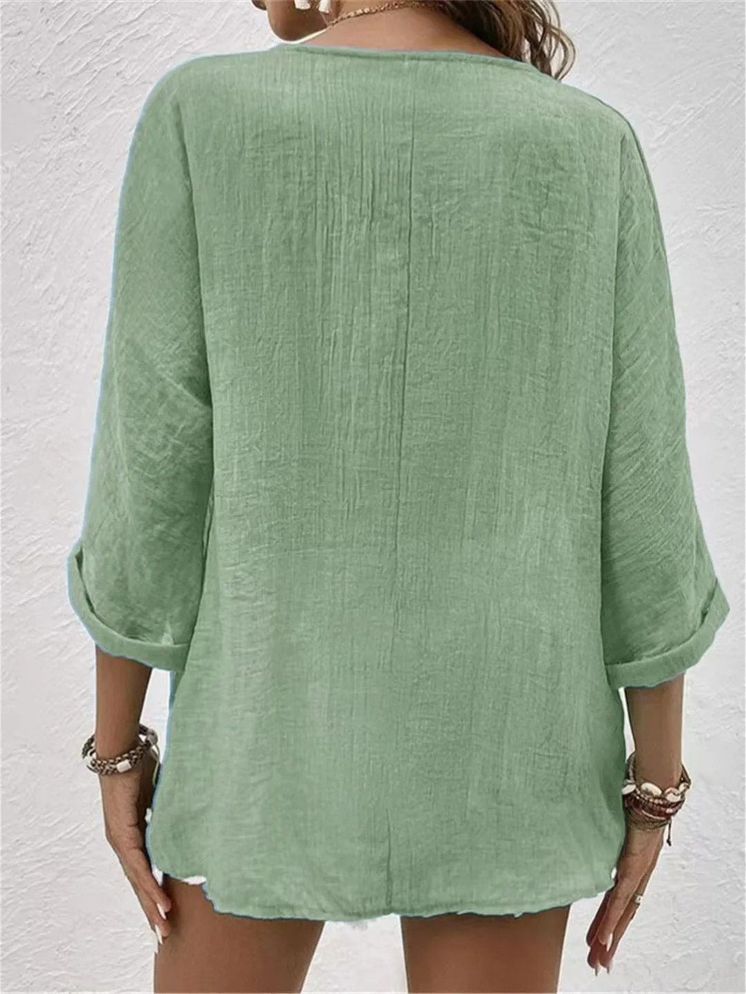 Cotton V-Neck Button-Front Top Crinkle (4)
