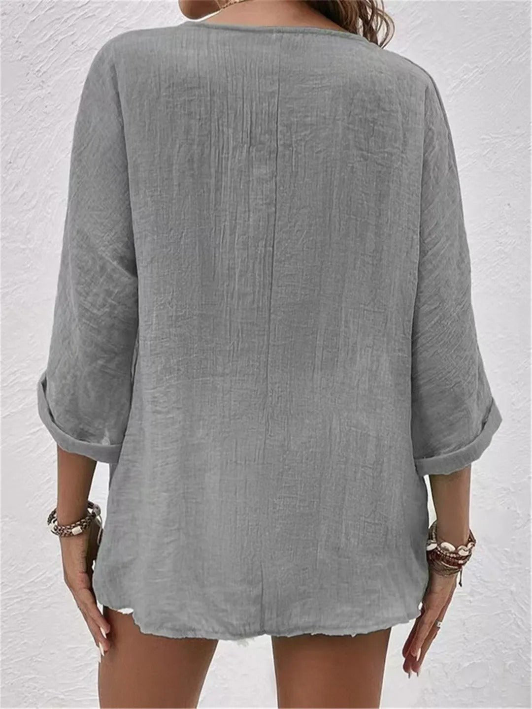 Cotton V-Neck Button-Front Top Crinkle (6)