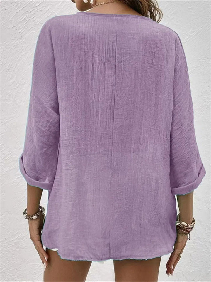 Cotton V-Neck Button-Front Top Crinkle (8)