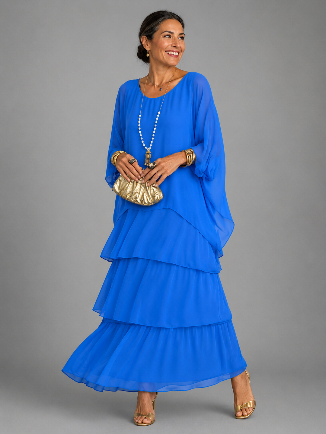 Damen Abendkleid lang für den Herbst in Blau