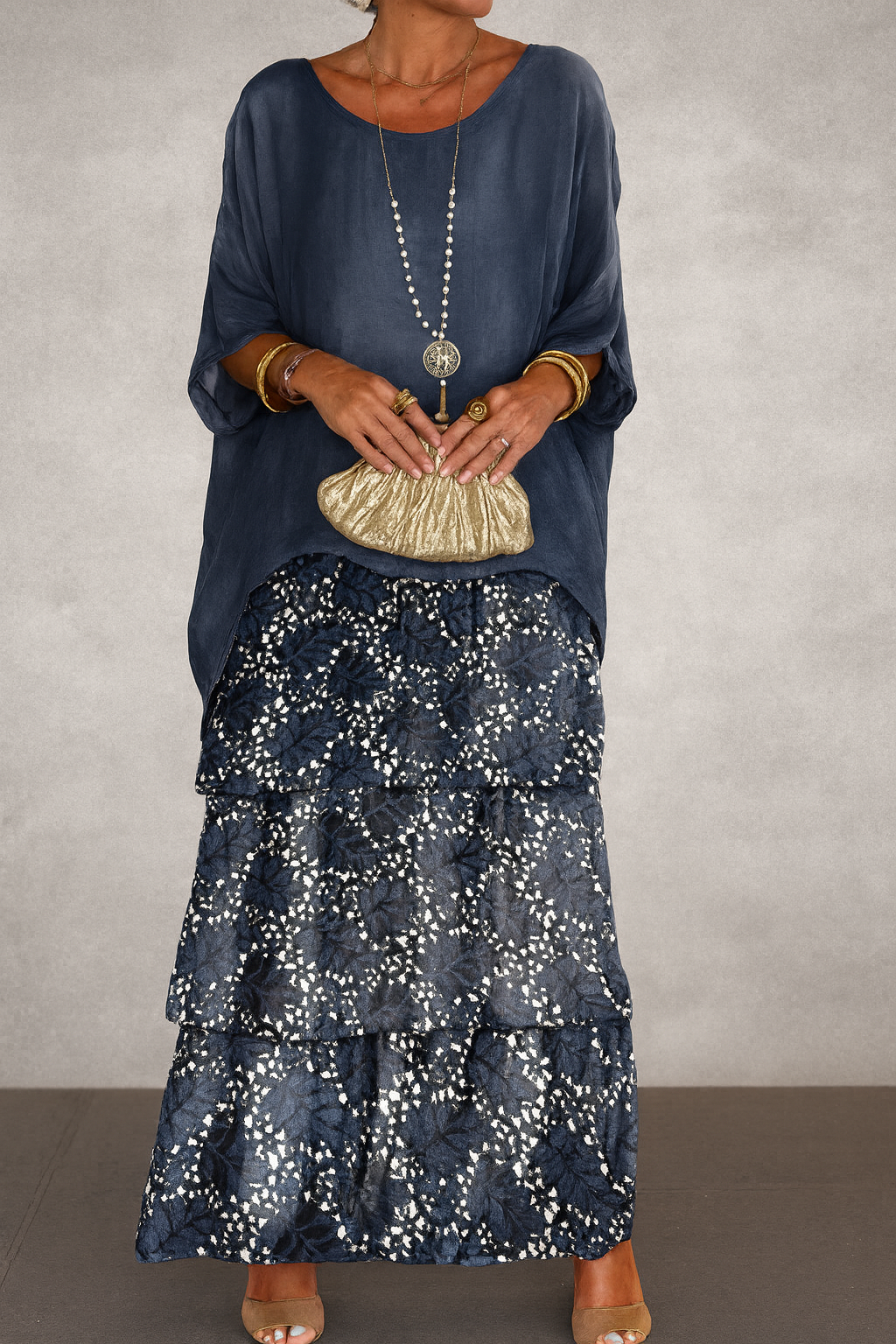 Damen Abendkleid lang für den Herbst in Dunkelblau