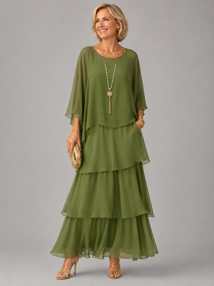 Damen Abendkleid lang für den Herbst in Dunkelgrün
