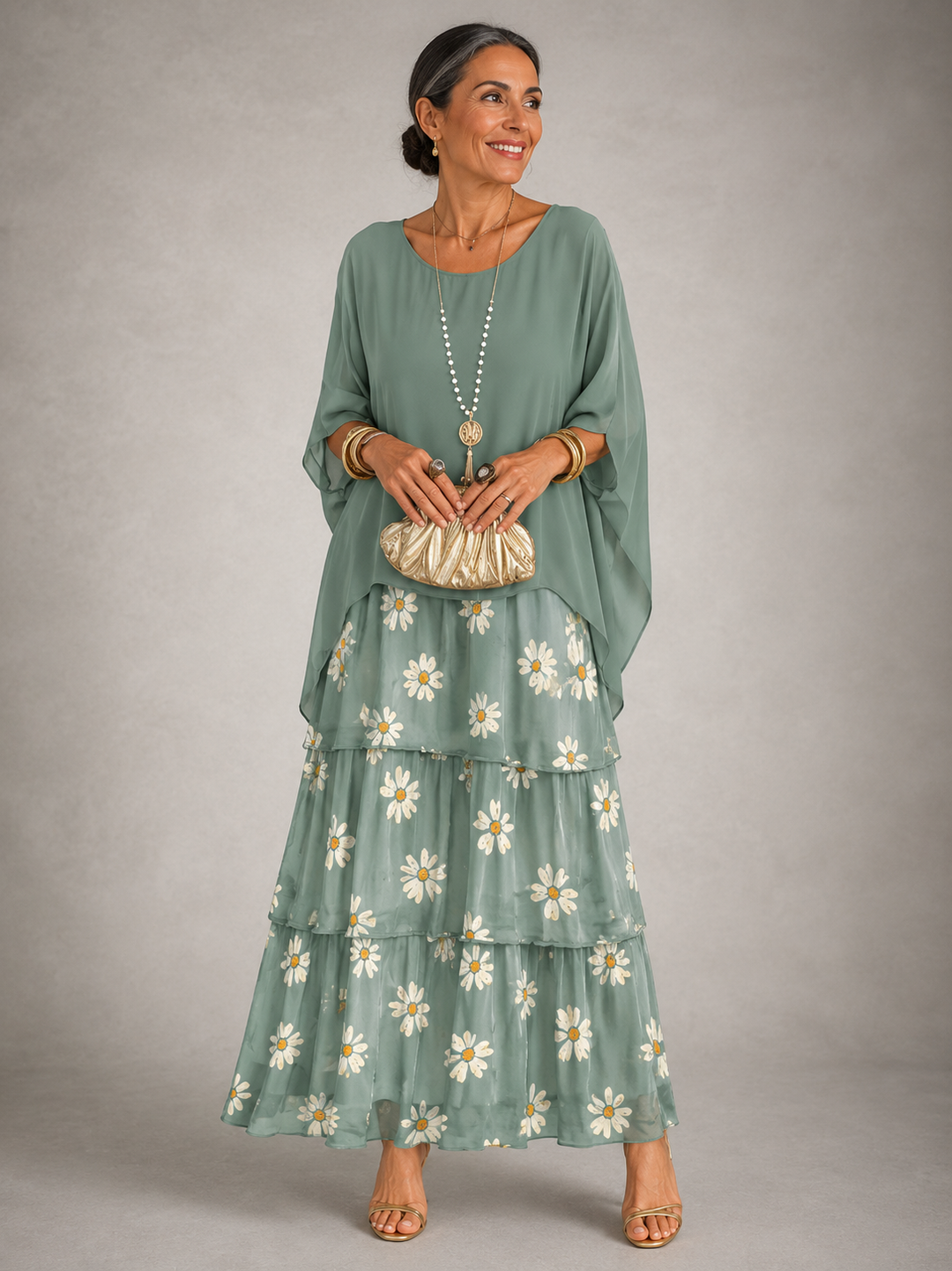 Damen Abendkleid lang für den Herbst in Faded Green