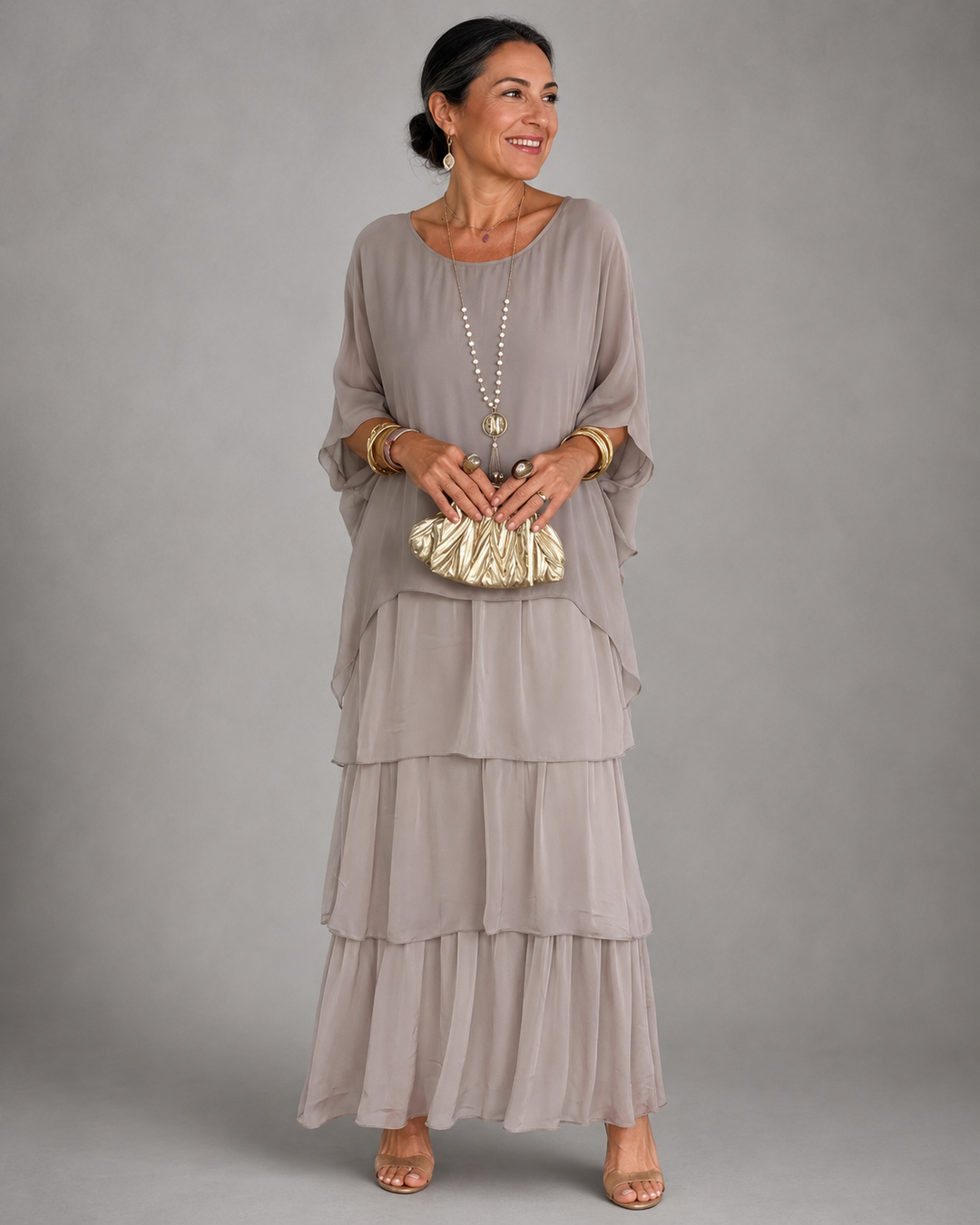 Damen Abendkleid lang für den Herbst in Grau