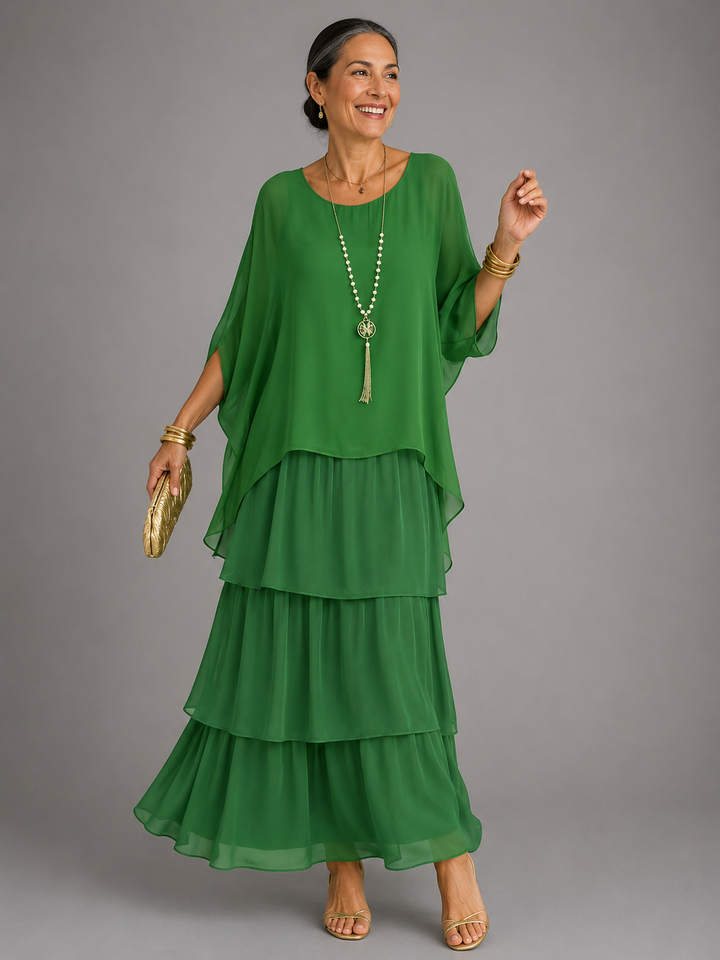 Damen Abendkleid lang für den Herbst in Hellgrün