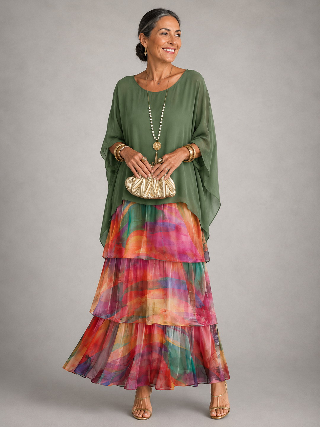 Damen Abendkleid lang für den Herbst in Mehrfarbig