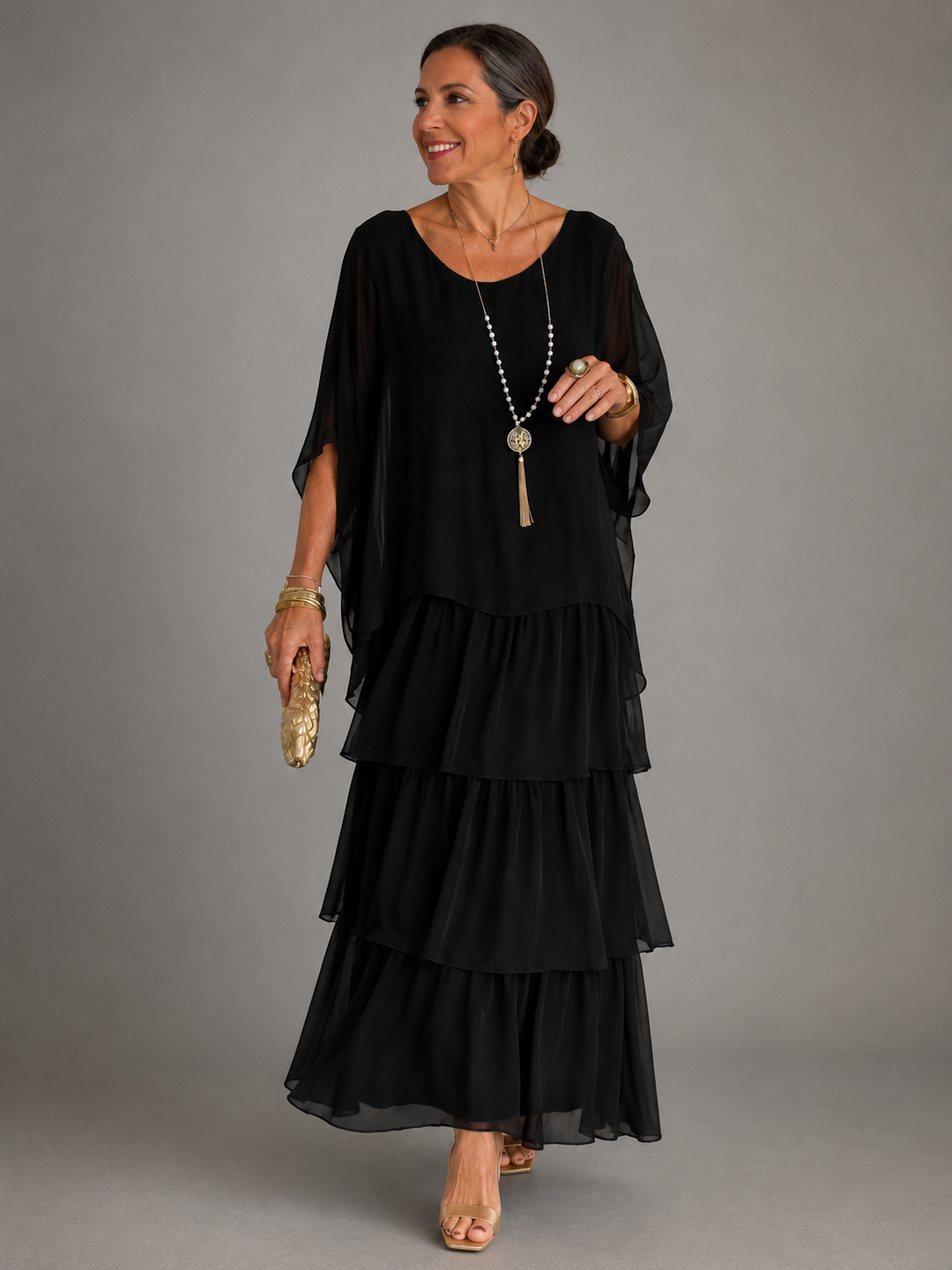 Damen Abendkleid lang für den Herbst in Schwarz