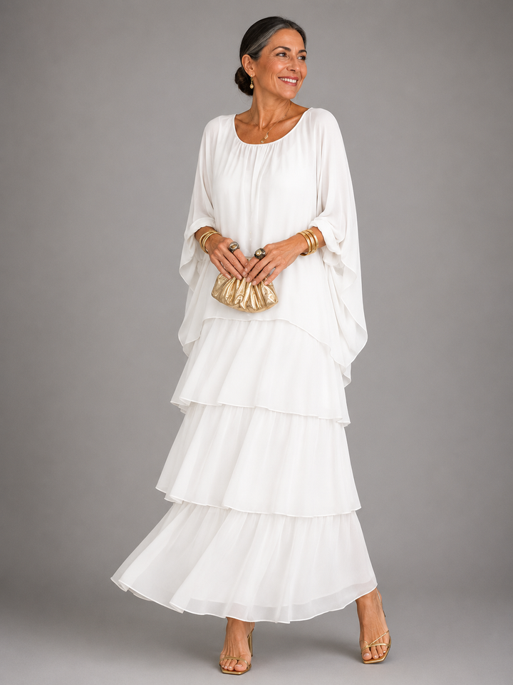 Damen Abendkleid lang für den Herbst in Weiß