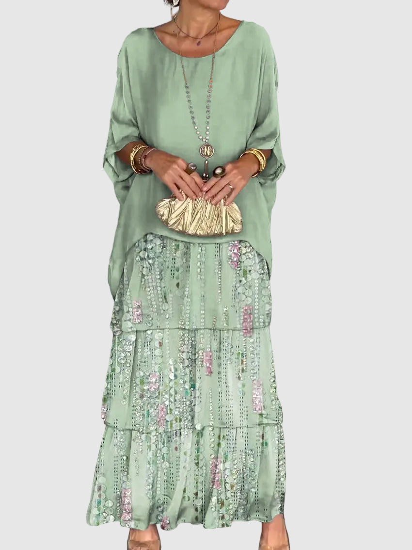 Damen Abendkleid lang für den Herbst in Whitish Green