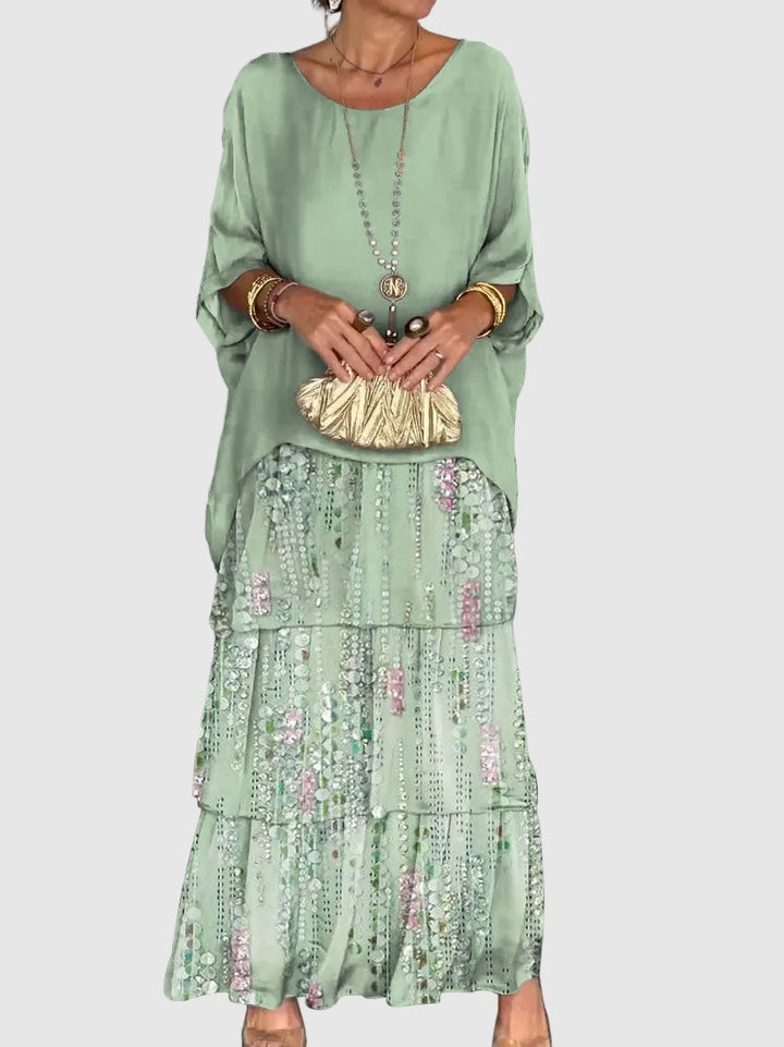 Damen Abendkleid lang für den Herbst in Whitish Green