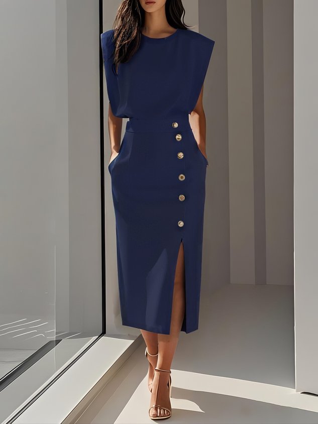 Damen Abendkleid lang für Hochzeitsgäste in Dunkelblau