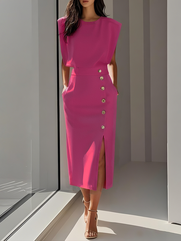 Damen Abendkleid lang für Hochzeitsgäste in Dunkelrosa