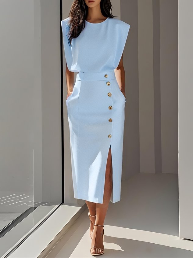 Damen Abendkleid lang für Hochzeitsgäste in Hellblau