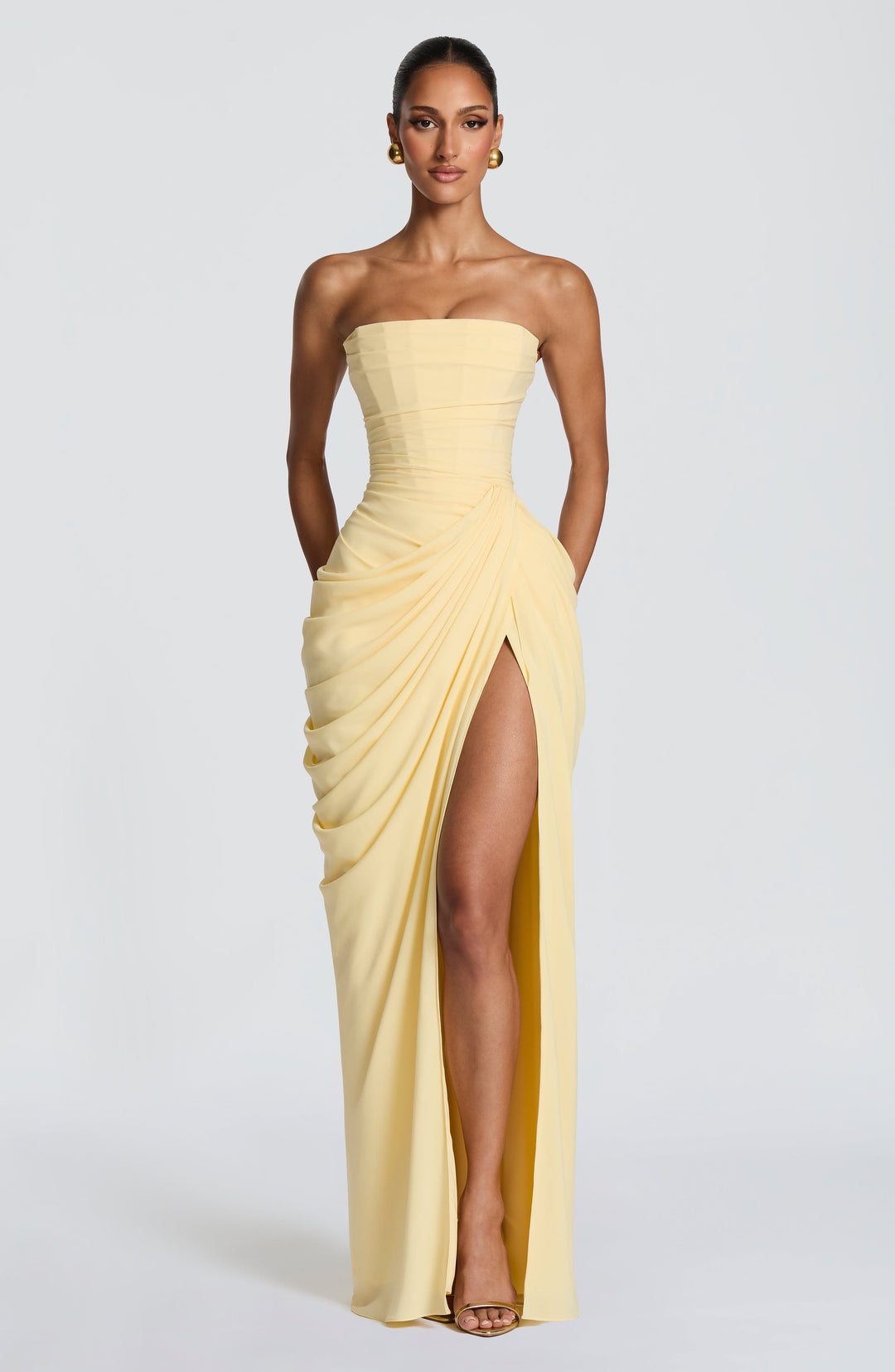Damen Abendkleid Lang im eleganten Stil in Gelb