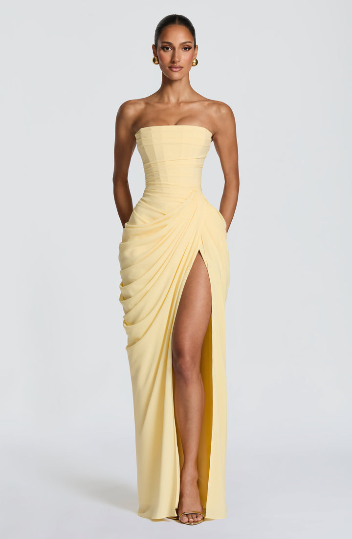 Damen Abendkleid Lang im eleganten Stil in Gelb