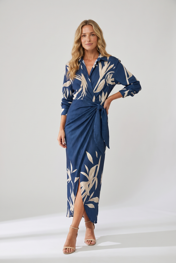 Damen Abendkleid lang im Wickel-Stil (2)