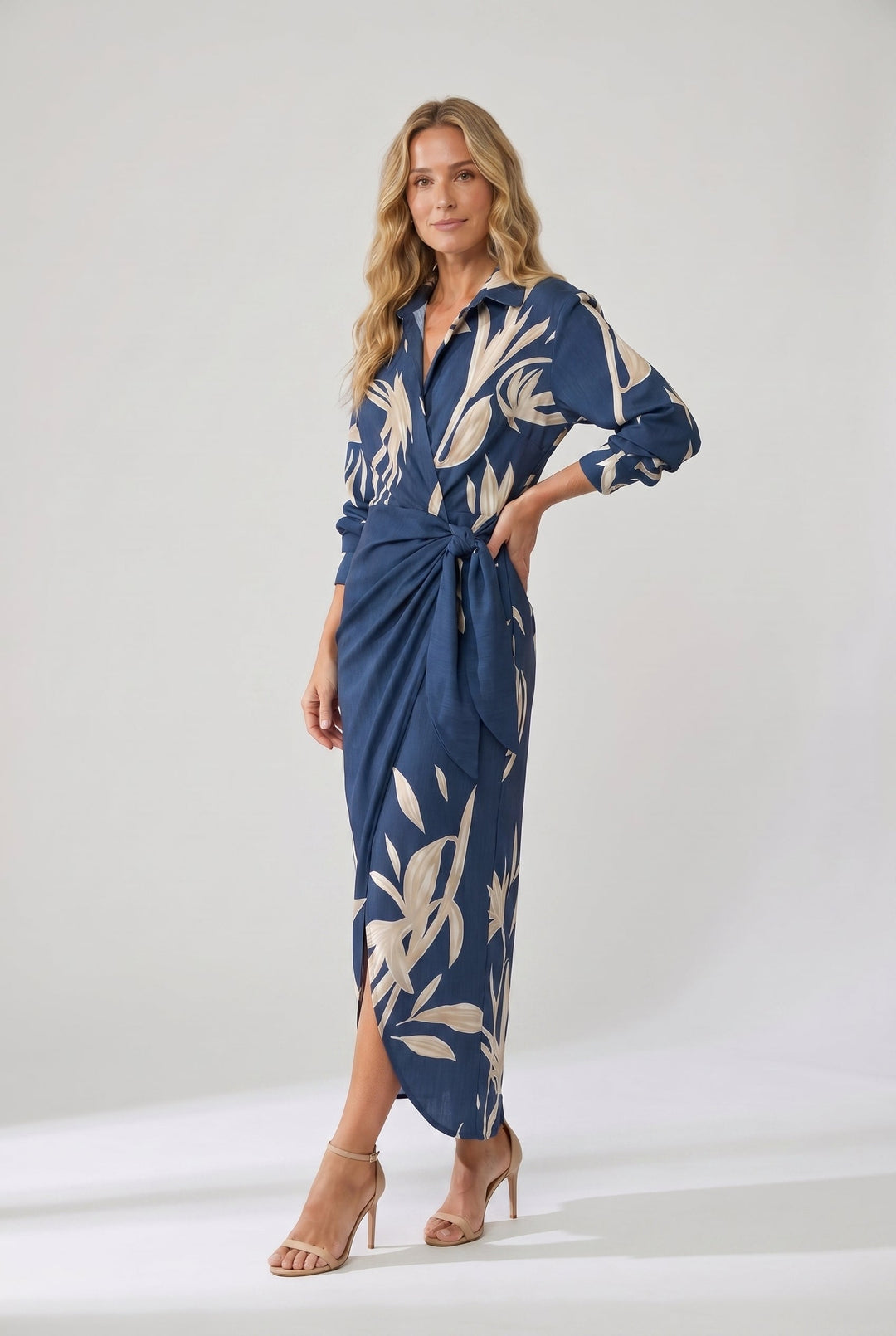 Damen Abendkleid lang im Wickel-Stil (3)