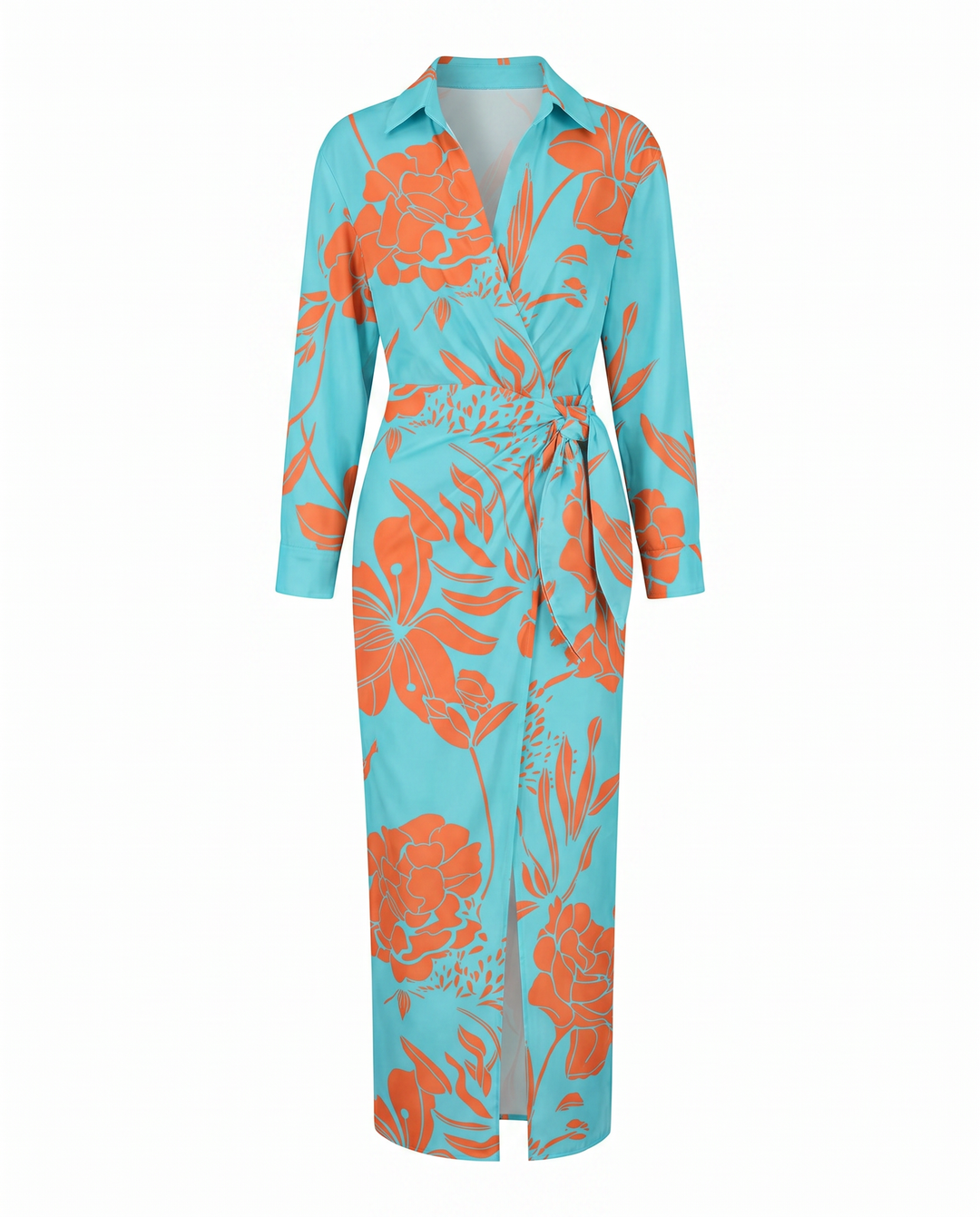 Damen Abendkleid lang im Wickel-Stil in Blau 3