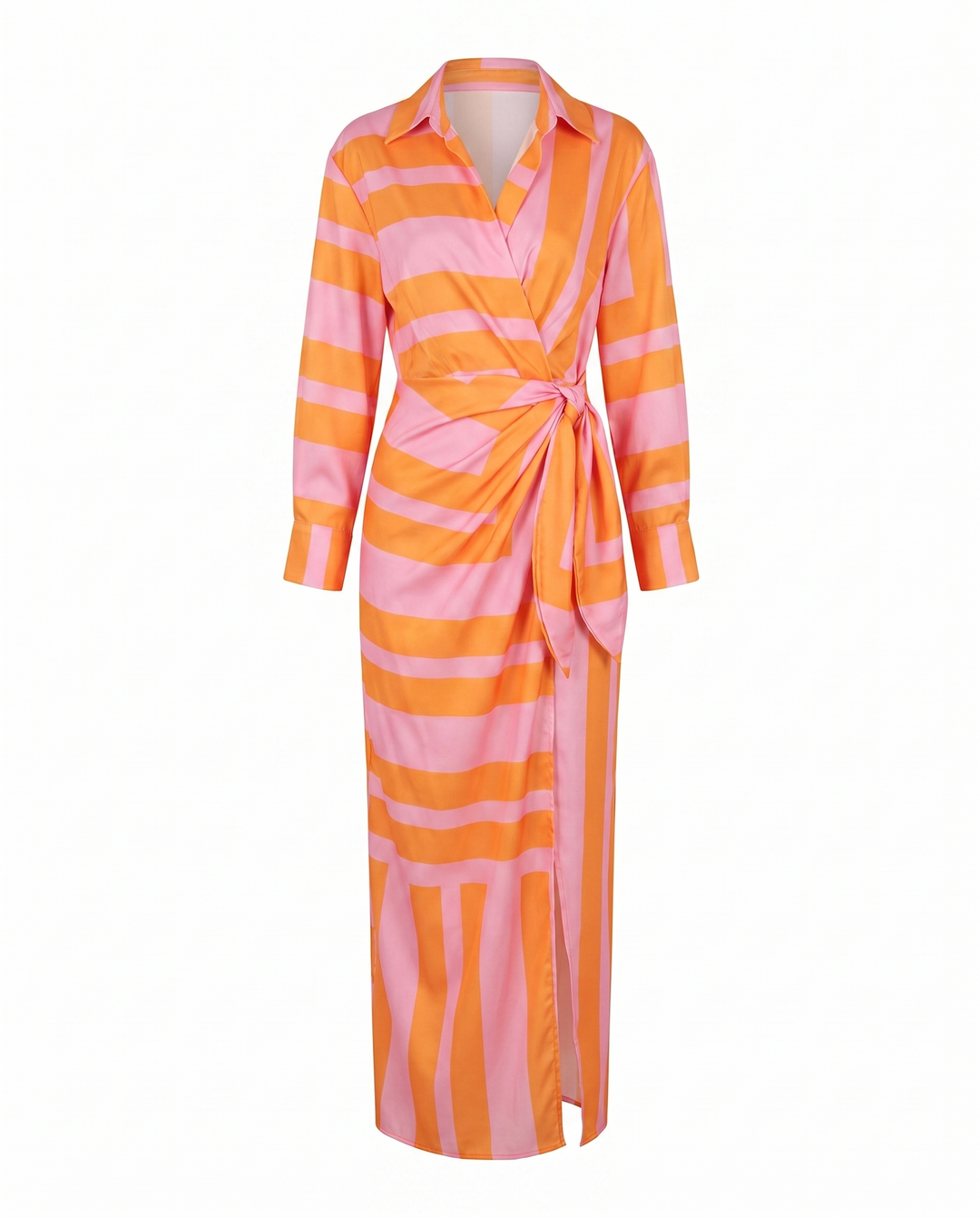 Damen Abendkleid lang im Wickel-Stil in Orange 2