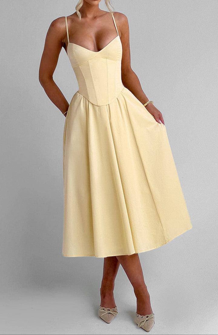 Damen Abendkleid Midi A-Linie mit Herzausschnitt (2)