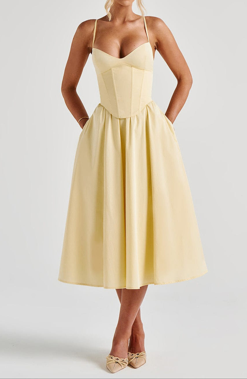 Damen Abendkleid Midi A-Linie mit Herzausschnitt (5)