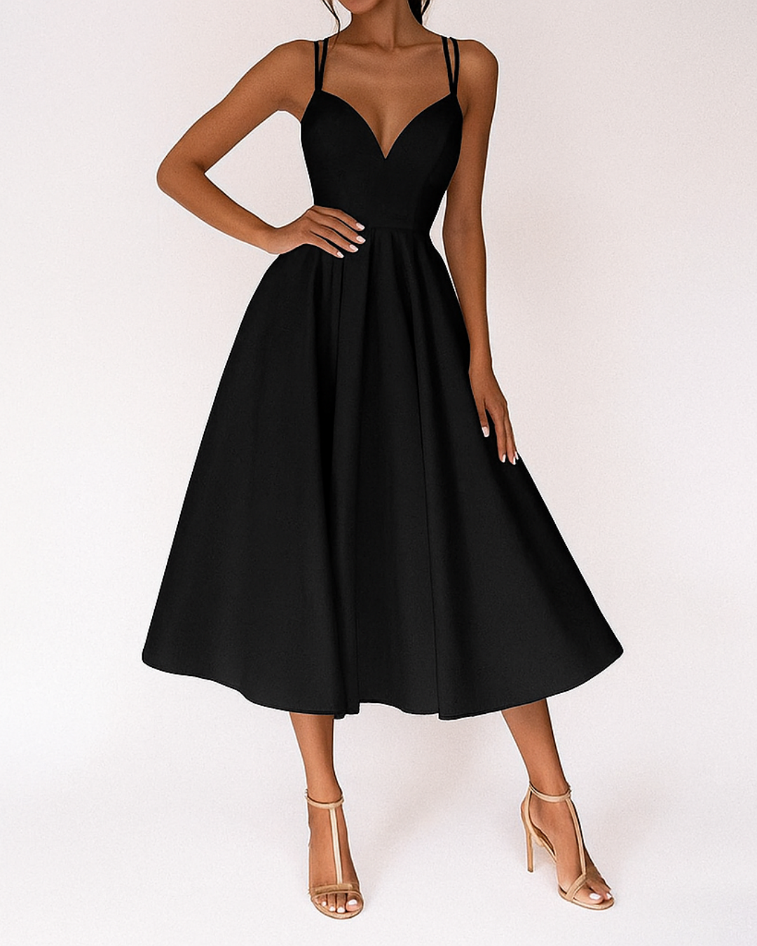 Damen Abendkleid Midi zu Hochzeitsfeiern in Schwarz