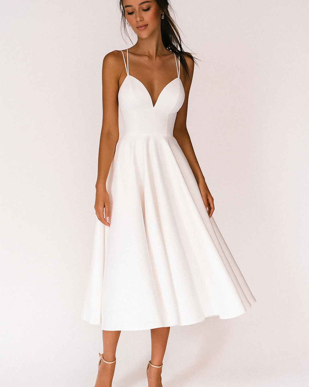 Damen Abendkleid Midi zu Hochzeitsfeiern in Weiß