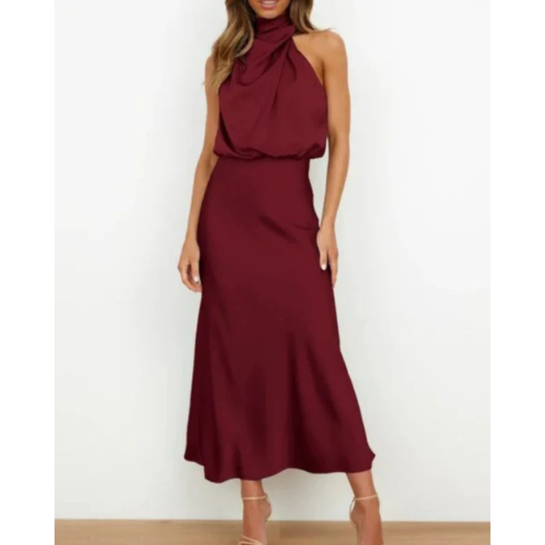 Damen Abendkleid Midi zum Ausgehen in Burgund