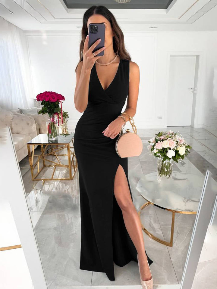 Damen Abendkleid mit elegantem Schlitz in Schwarz