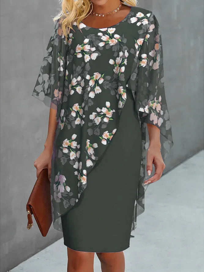 Damen Anmutiges Sommerkleid mit Cape Gartenmuster (6)