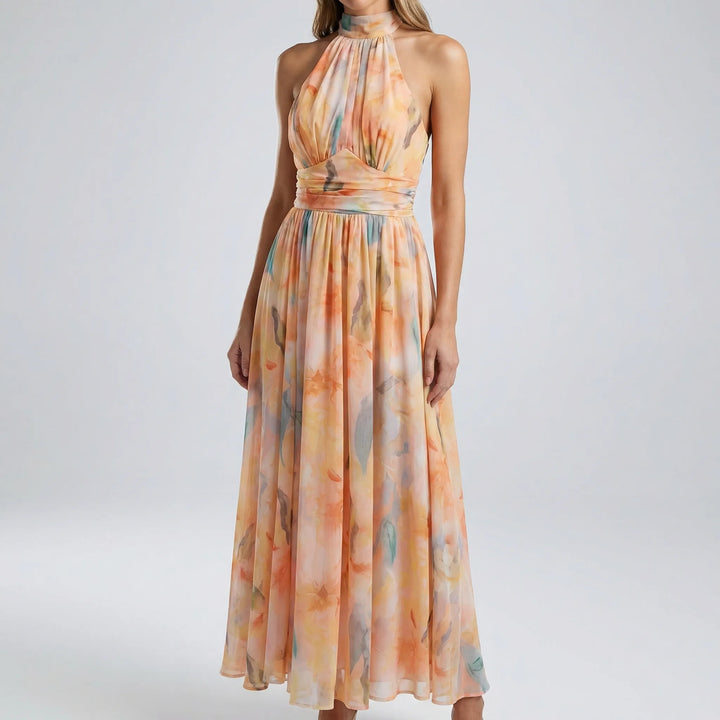 Damen Ärmelloses Neckholder A-Linie Midi-Kleid (2)