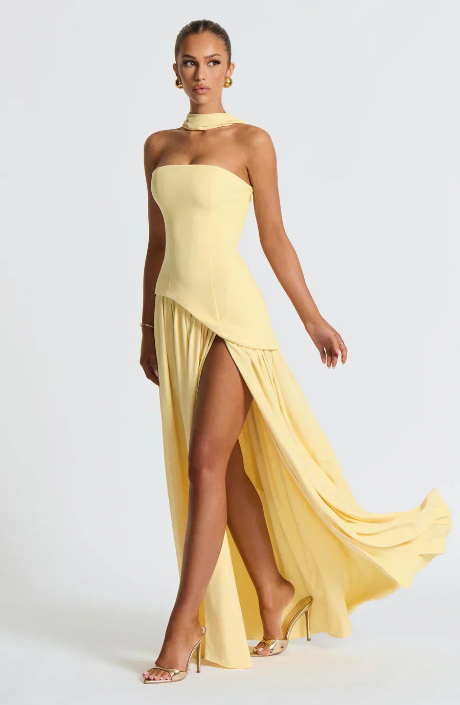 Damen Asymmetrisches Maxi Kleid für in Gelb
