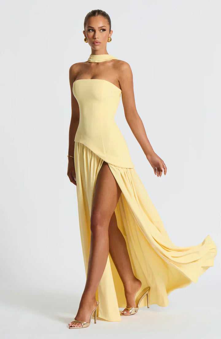 Damen Asymmetrisches Maxi Kleid für in Gelb