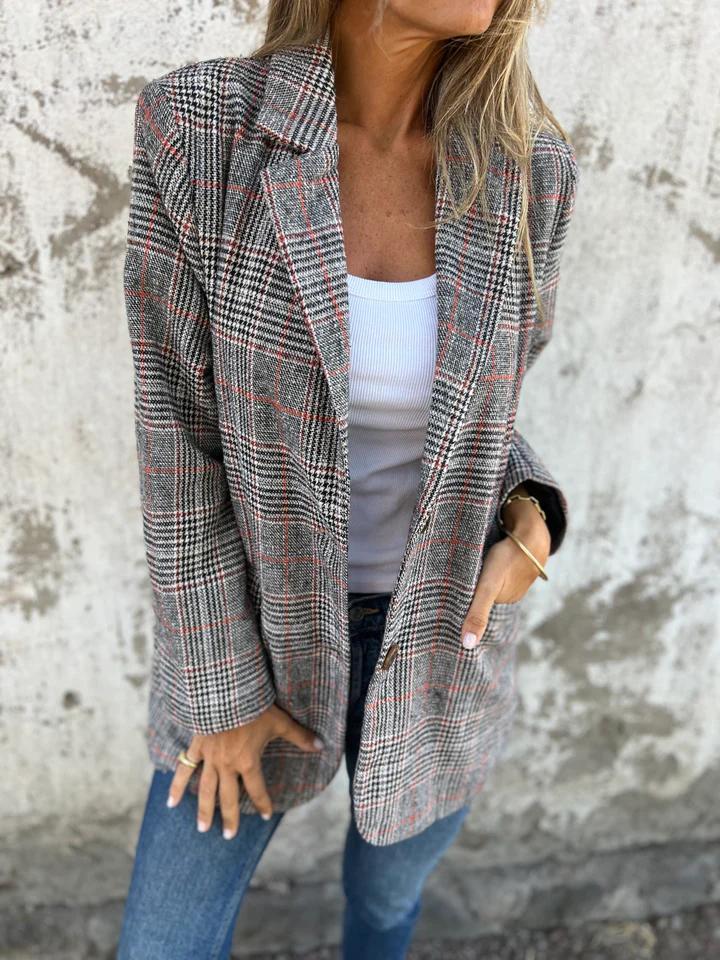 Damen Baumwoll-Jacke im Karo-Stil für den Herbst in Braun