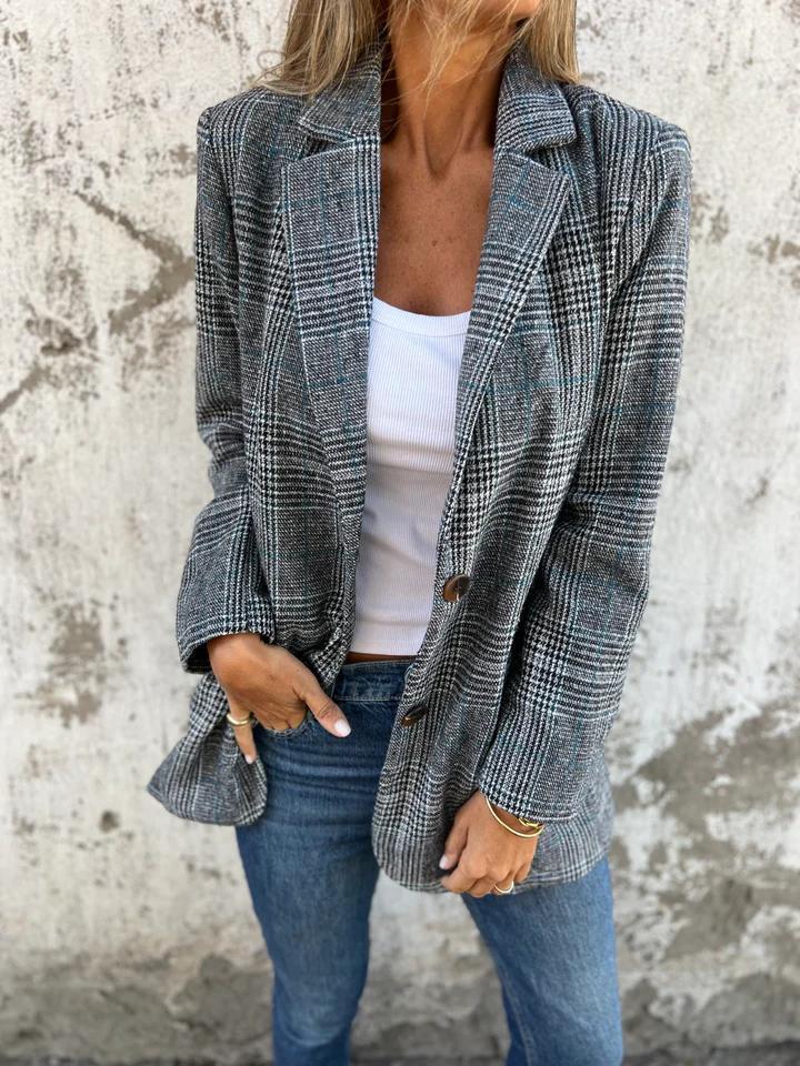 Damen Baumwoll-Jacke im Karo-Stil für den Herbst in Schwarz