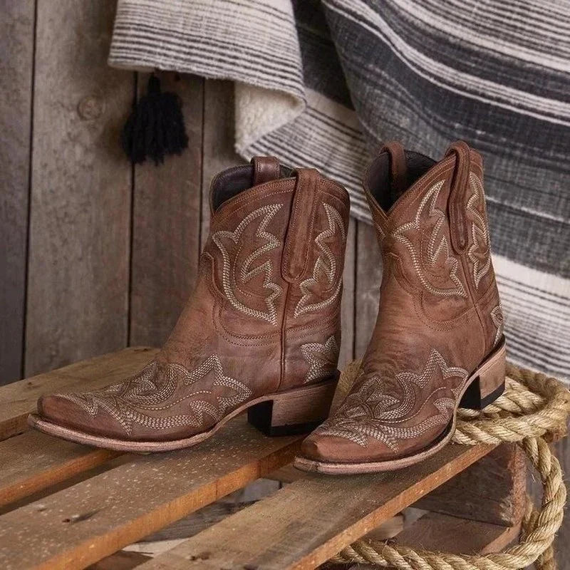 Damen Bestickte Lederstiefel im Cowboy-Stil