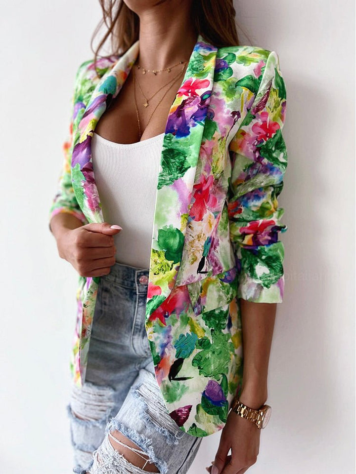 Damen Blazer Blütenmuster für Büro und Freizeit in Grün