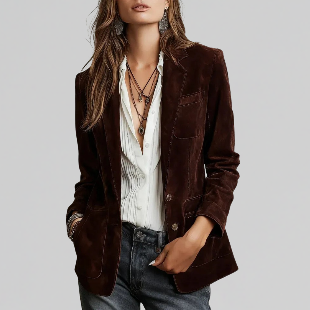 Damen Blazer elegant und warm für Herbst in Chestnut Brown