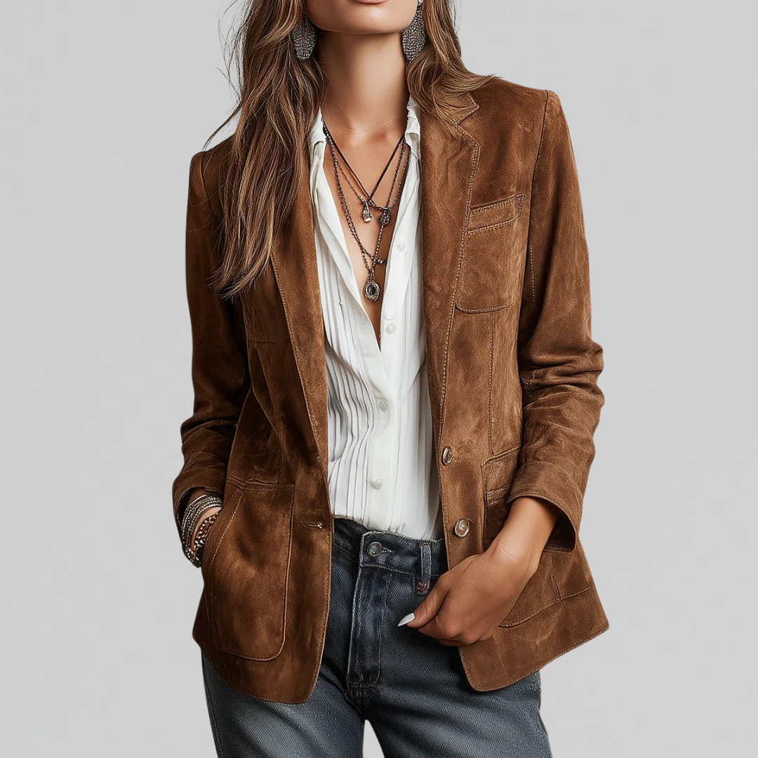 Damen Blazer elegant und warm für Herbst in Cognac Brown