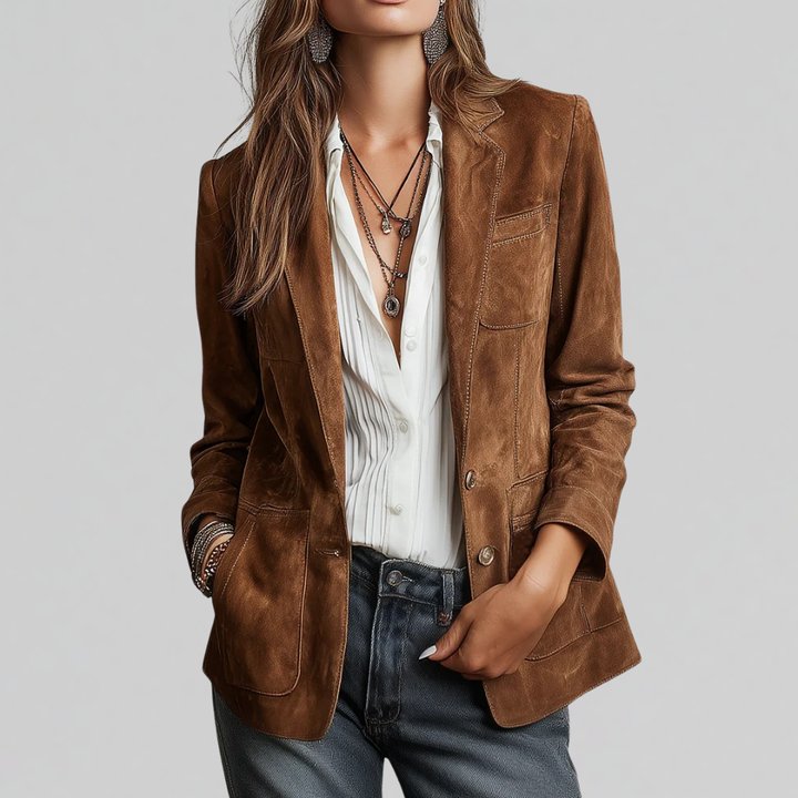 Damen Blazer elegant und warm für Herbst in Cognac Brown