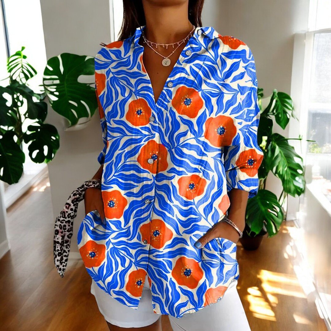 Damen Bluse im eleganten Vintage-Stil in Blau