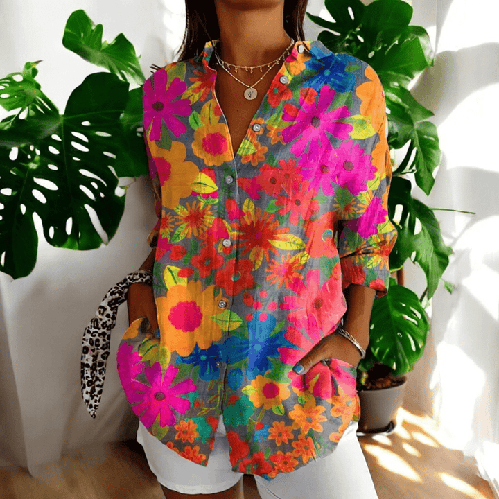 Damen Bluse im eleganten Vintage-Stil in Colorful