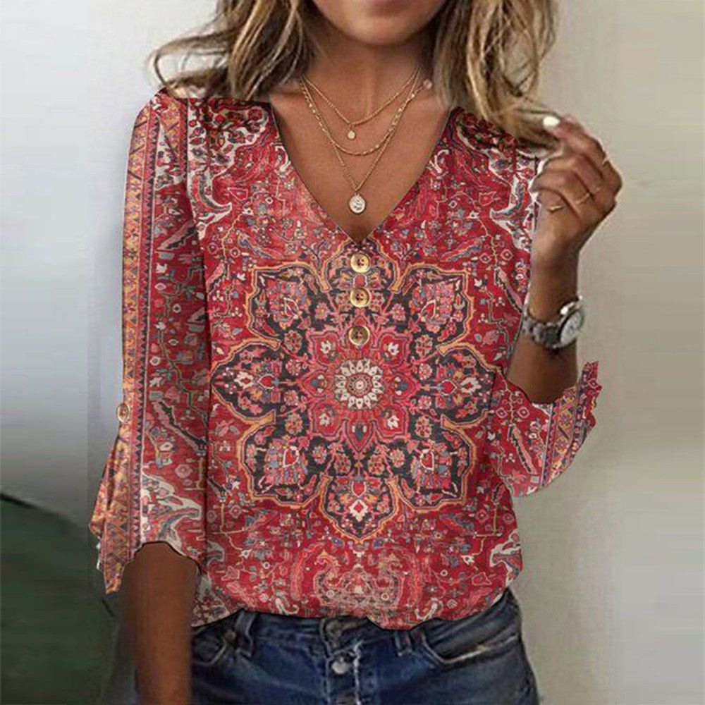Damen Bluse im Ethno-Boho-Stil in Rot 1