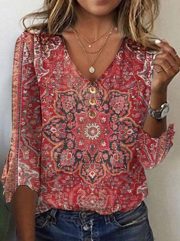 Damen Bluse im Ethno-Boho-Stil in Rot 2