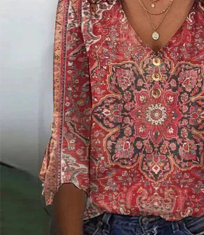 Damen Bluse im Ethno-Boho-Stil in Rot 4