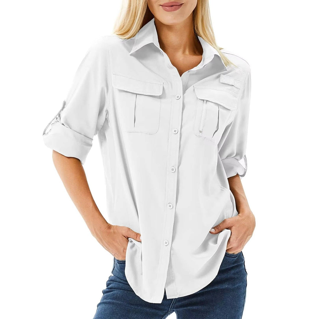 Damen Bluse im Outdoor-Stil mit Sonnenschutz in Weiß